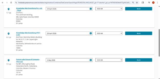 Available PTE Test centres