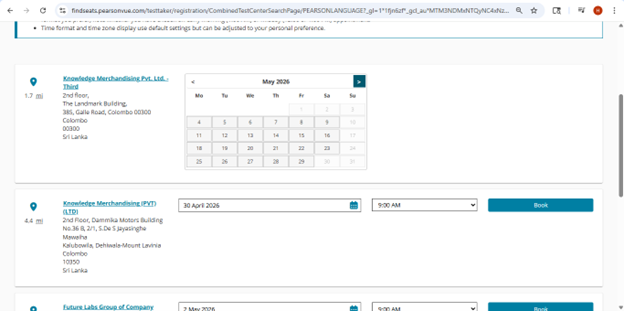 PTE test dates and time slots can be selected